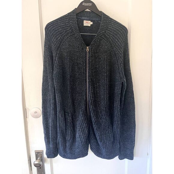Faherty Mens Large Sweater Wool Cotton Blend Full Zip Blue Indigo Cable Knit - Picture 1 of 5